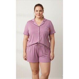State of Day Macy's Women’s Pajama Set Button Top Shorts Mauve Pink Sz XXL New